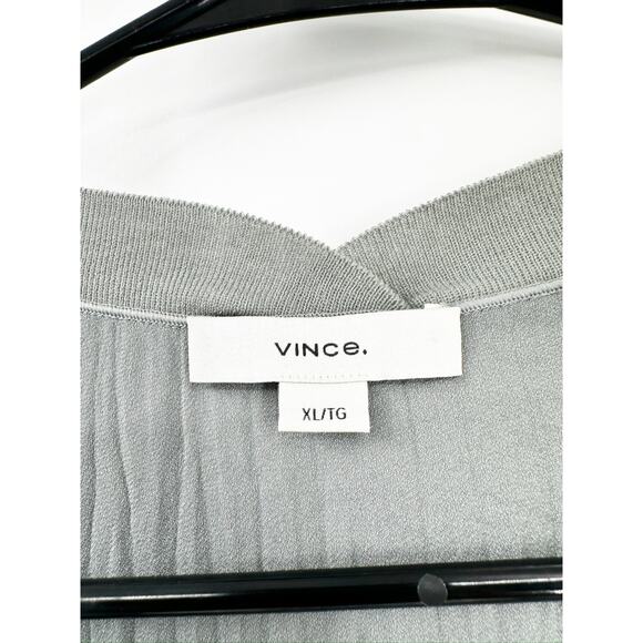Vince Slate Gray Crushed Satin V-Neck Long Sleeve Blouse Size XL NWT - Picture 5 of 7